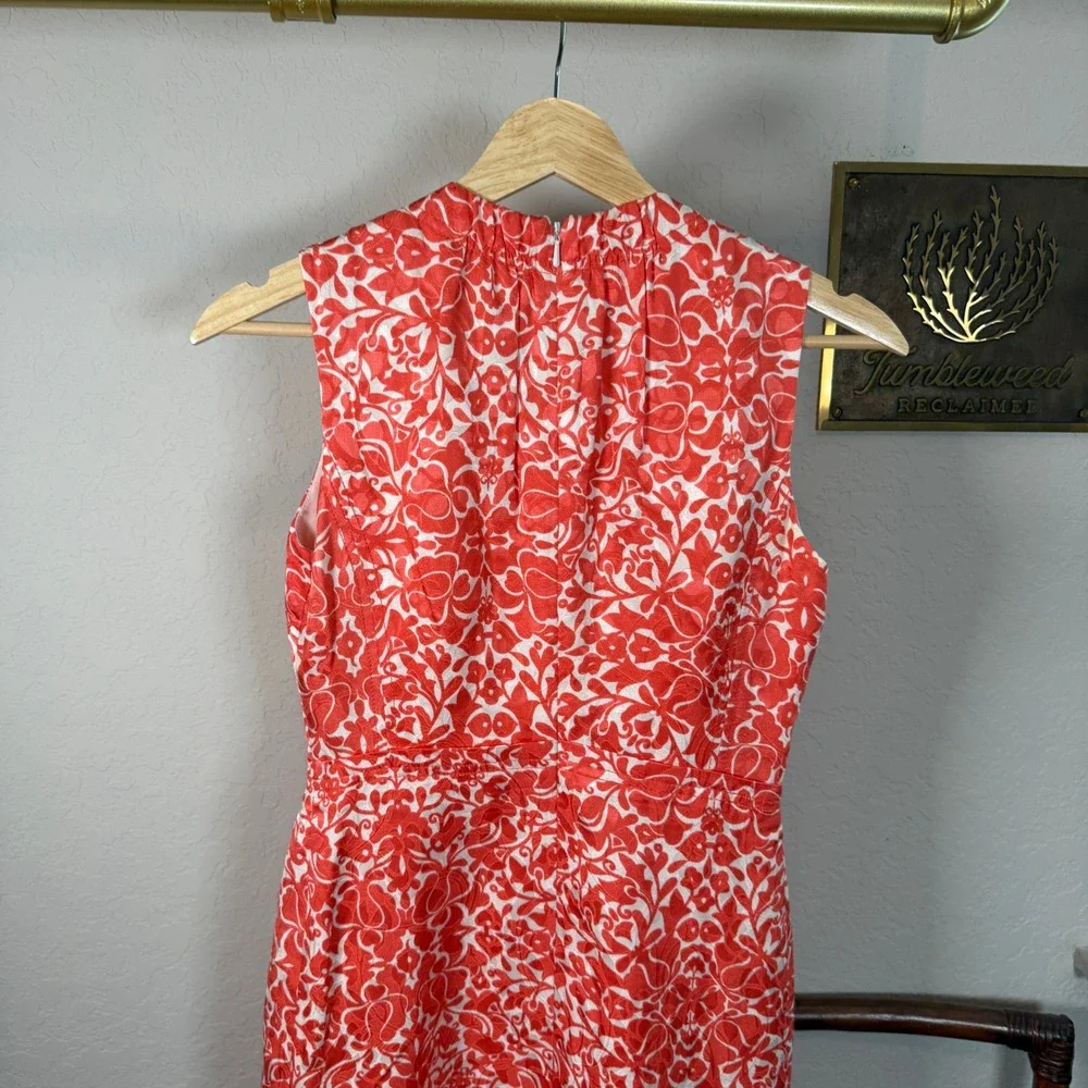 Tory Burch Orange White Floral Silk Cotton Sheath Dress Size 0 Sleeveless